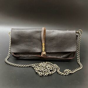 Handcrafted JO Dark Brown Leather with Brass-Wrapped Clasp Clutch/Crossbody Bag